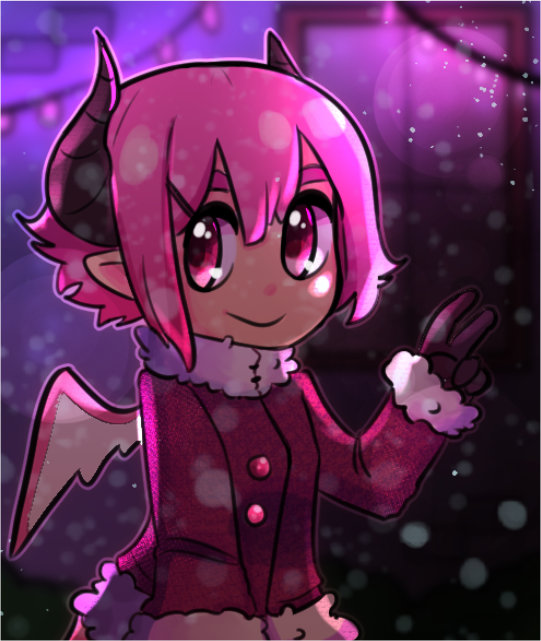 Raspberyl from Disgaea 3 in winder attire. Snow is falling around her.