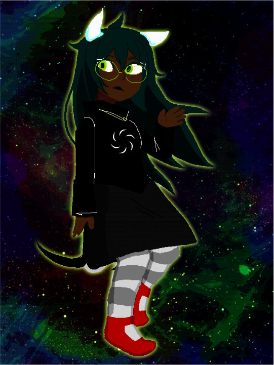 Digital art of Jade Harley floating in space.