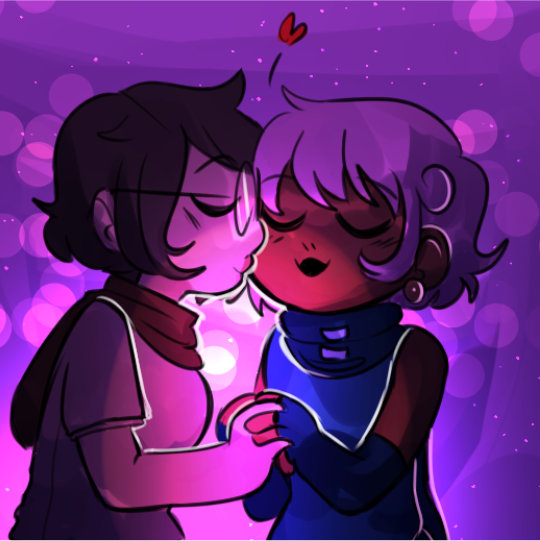 Art of Jane Crocker and Roxy Lalonde from Homestuck. Jane is smooching Roxy on the check.