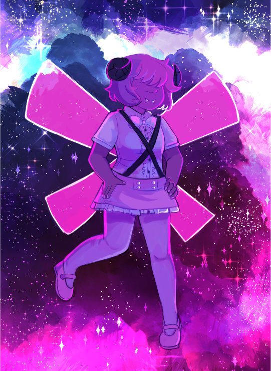 A fairy character with pink transparent wings hovers in space.