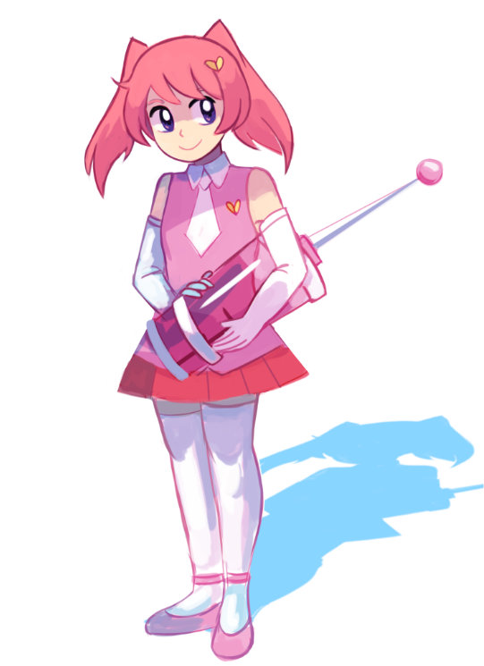 Art of Pururu's human disguise. She is holding a huge sci-fi medical needle.