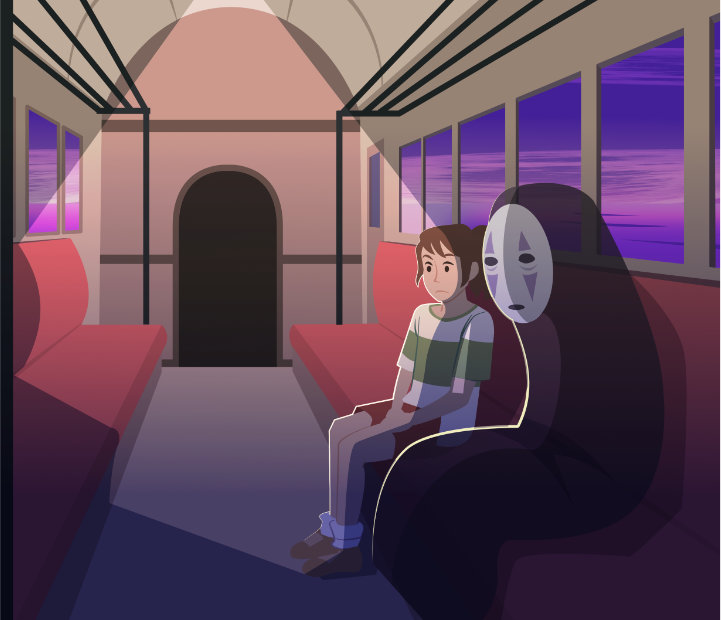 Fanart of the train scene from Spirited Away.