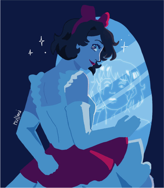 Fanart of Mima from Perfect Blue. She's in her idol attire and looking at a mirror.