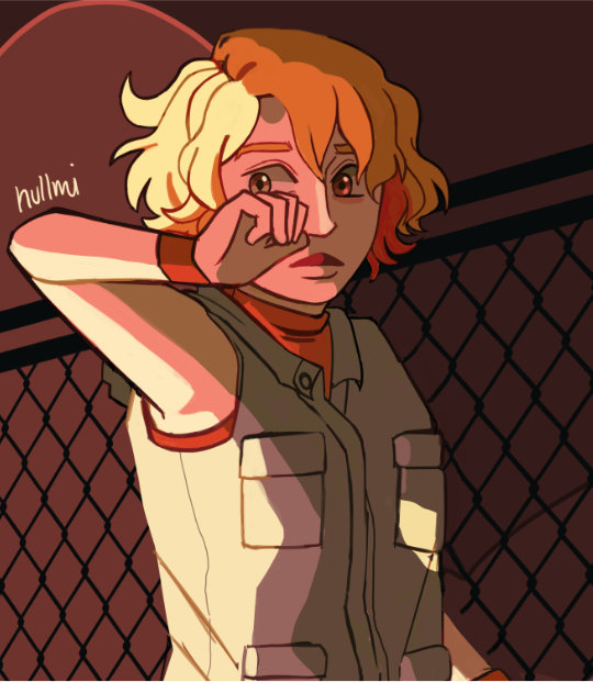 Fanart of Heather from Silent Hill 3. She's standing in front of a rusty fence.