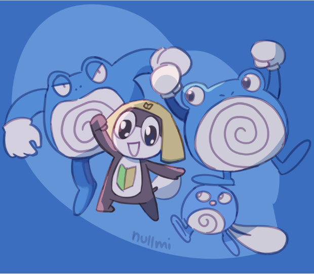 Fanart of Tamama from Keroro Gunsou alongside Poliwhirl, Poliwag and Poliwhorl.