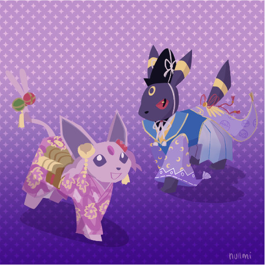 Fanart of Graceful Umbreon and Pokebuki Espeon from Pokemon Unite.