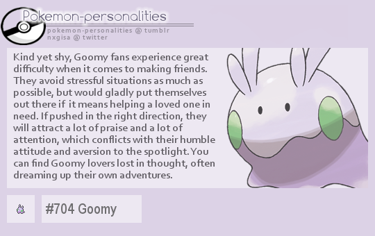 image of goomy with a description of what type of person would be a goomy fan