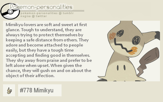 image of mimikyu with a description of what type of person would be a mimikyu fan